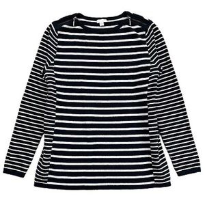 J. Jill Breton stripe nautical zip shoulder long knit tunic sweater navy grey